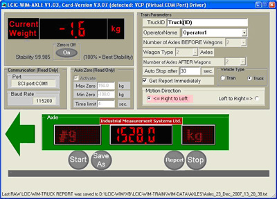 main screen of our WIM application for trucks